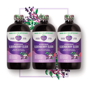 3 full size bottles of All Things Elderberry's Everyday Elderberry Elixir to boost you and your families immune system naturally